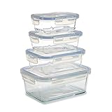 100% libres de BPA de la FDA. TU TENDENCIA ÚNICA Set de 4 fiambreras apilables de Cristal y Tapa de plástico translucido. Cierre hermético. Varias capacidades