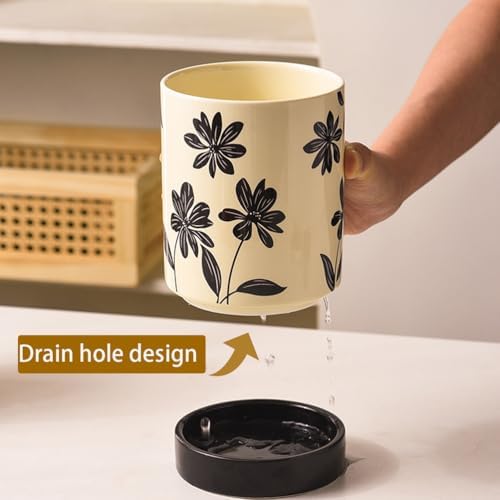 Retro Ceramic Kitchen Utensil Holder - Stylish Countertop Organizer for Spoons, Chopsticks, and Flatware Storage - Red Cooking Tool Crock Vase