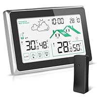 Weather Station, Weather Station with Outdoor Sensor Wireless UK, Digital Room Thermometer Hygrometer Indoor Outdoor, Large LCD Screen with Backlight 12/24H Automatic Time Forecast