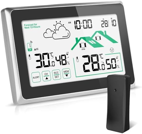Weather Station, Weather Station with Outdoor Sensor Wireless UK, Digital Room Thermometer Hygrometer Indoor Outdoor, Large LCD Screen with Backlight 12/24H Automatic Time Forecast : Amazon.co.uk: Garden