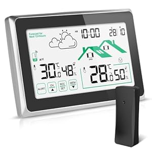 Weather Station, Weather Station with Outdoor Sensor Wireless UK, Digital Room Thermometer Hygrometer Indoor Outdoor, Large LCD Screen with Backlight 12/24H Automatic Time Weather Forecast