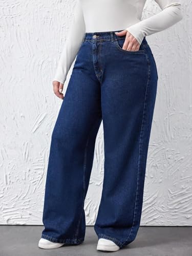 Image of KOTTY Women's Plus Size Straight Fit High Waist Wide Leg Jeans for Stylish Trendy Look