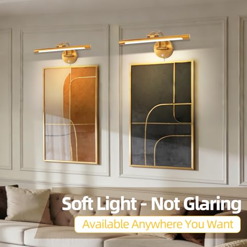 Image of 40cm Bathroom Vanity Light 15.7 inch Picture Light,Plug in,Led,8W Wall Lights for Paintings,3000K,CRI90+,Touch Dimming,Rotatable Poster Lights for Display,Cabinet,Art Work,Gallery(Brass-Color)
