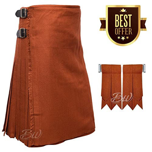 David Rox Saffron Gold 8 Yard Tartan Kilt with Flashes for Men Tartan Traditional Kilt2