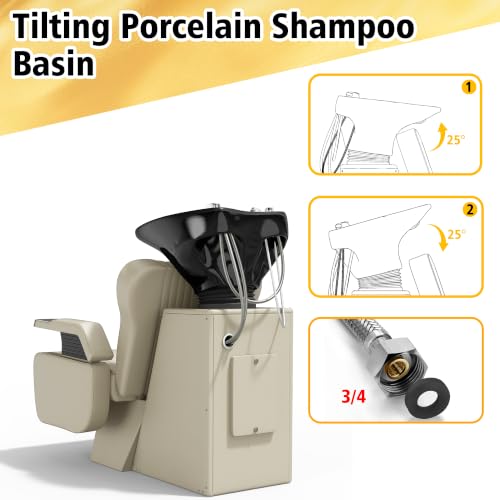 Image of KIGOTY Hair Washing Station,Backwash Chair Unit,Adjustable Ceramic Bowl