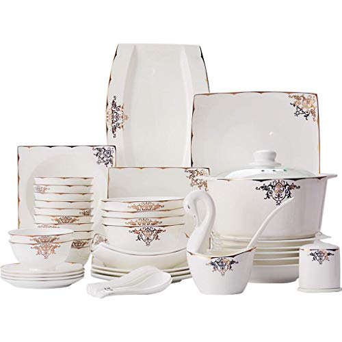ELUKHT Juego de vajilla de cerámica con 50 piezas, cuenco/plato/olla de sopa/cuchara. Juego de vajilla de porcelana de hueso, juego de combinación de porcelana