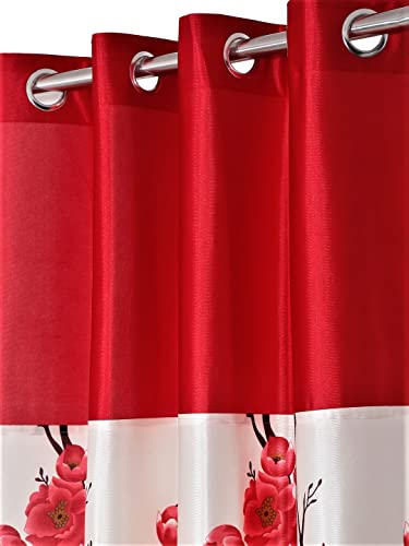 Image of Fashion String 2 Pieces Solid Patch 3D Tulip Eyelet Polyester Door Curtains - 7 Feet, Red