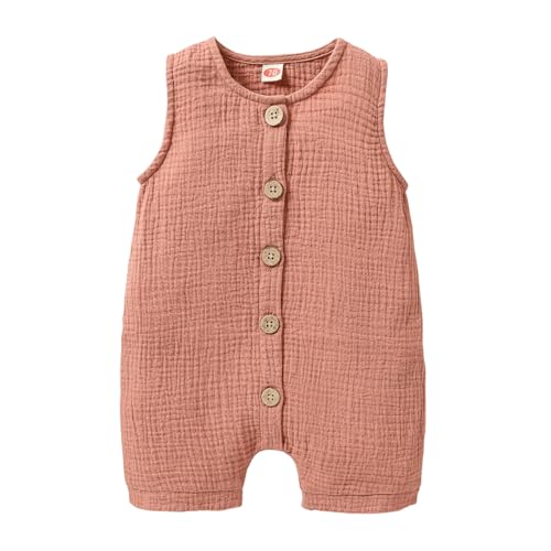 Image of Cecobora Infant Newborn Baby Boys Girls Cotton Linen Romper Summer Jumpsuit Sleeveless Overalls Clothing Set