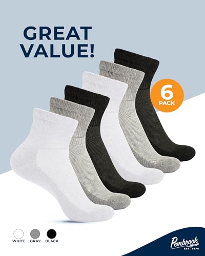 Pembrook Ankle Diabetic Socks for Women & Men | 6 Pairs | Wide Non Binding Socks Quarter Length | Edema Neuropathy Socks