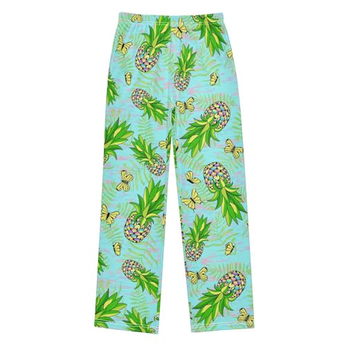 Butterfly Pineapple Boys Long Pants Soft Trousers Elastic Waist Kids Lounge Bottoms with Pockets S-XL