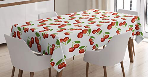 ABAKUHAUS Fruit Nappe, Motif Cerise Fruit, Linge de Table Rectangulaire pour Salle à Manger Décor de Cuisine, 140 cm x 240 cm, Vert Vermillon Blanc