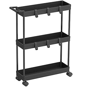 Simple Houseware Kitchen Cart Storage 3-Tier Slim/Super Narrow Shelves with Handle, 26.5” Height/5.5” Width for Narrow Place, Black