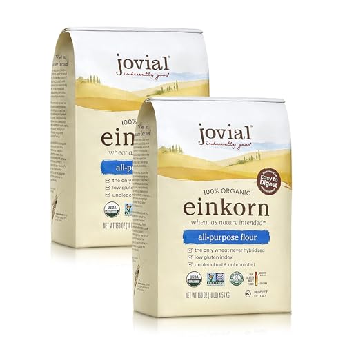 Jovial Organic Einkorn Unbleached All Purpose Flour - Bread Baking Flour for Sourdough, High Protein, Non-GMO, For Organic Pizza & Pasta, European Italian Made, Glyphosate Free - 10 Lb, 2 Pack