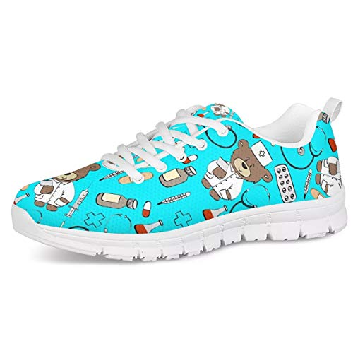 UOIMAG Mujeres Hombres Unisex Entrenador Oso Patrón médico Enfermera Zapatillas de Deporte Zapatos de Malla de Aire Suave Zapatos para Correr Zapatos Ligeros con Cordones Zapatos Casuales 44EU