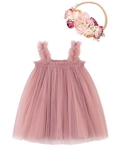 GSVIBK Baby Girls Tutu Dress Toddler Tulle Tutu Dress Sleeveless Infant Dress with Flower Headband 808 Pink 80
