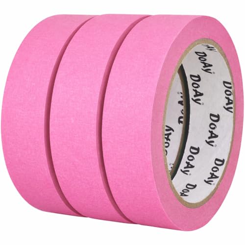 DOAY 3 Pack Pink Painters Tape - Masking Tape 1 Inch Wide - Multi-Surface Smart Adhesion Indoor & Outdoor - 270FT Total - Paint Tape for DIY Labeling Art Car General Purpose (#3910)