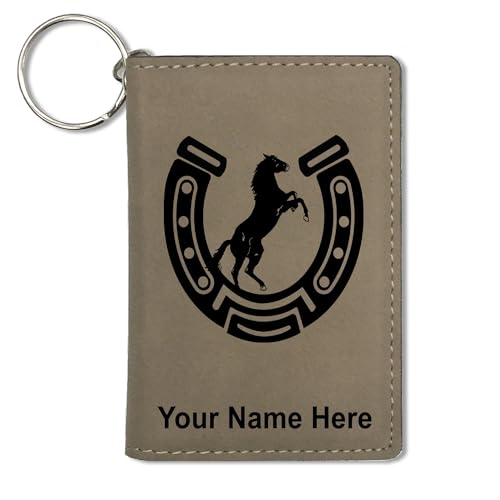 LaserGram ID Holder Wallet, Horseshoe with Horse, Personalized Engraving Included (Light Brown)