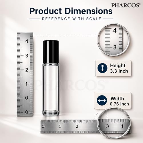 Image of PHARCOS Classic Transparent Glass Roll On Bottles with Black Cap for Essential Oils, Perfumes, Lip Balms, Aromatherapy | Refillable Reusable & Eco- Freindly Leakproof Bottle - 10ml (Pack of 3)