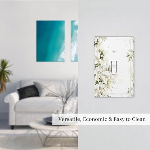 Decorative Switch Plate Covers Rustic Ink Green Leaves White Florals Flower 1 Gang Light Switch Cover Plate Single Toggle Wall Plate Outlet Covers Wall Plate Faceplate for Home Decor