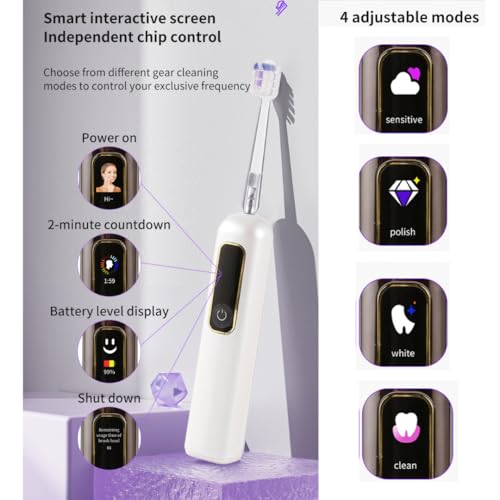 Image of AUSHA Smart Oscillating Electric Toothbrush with Interactive Display, 4 Brushing Modes, 60-Day Battery, Type-C Fast Charging, DuPont Soft Bristles, IPX7 Waterproof, 3 Brush Heads