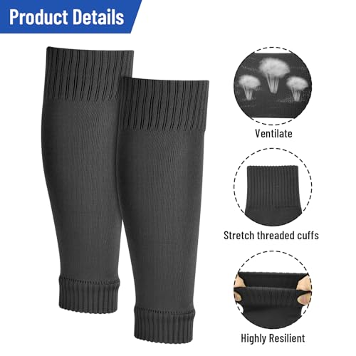 Peaken Football Sock Sleeve, 3 Pair Team Leg Sock Black Sock Sleeve Football for Football Running or Training Beginner (Adult, Black) - Image 3
