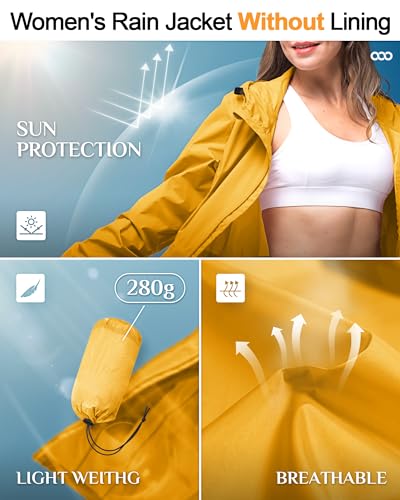 33,000ft Women's Waterproof Long Rain Coats Packable Rain Jacket with Hood Trench Coats Windbreaker