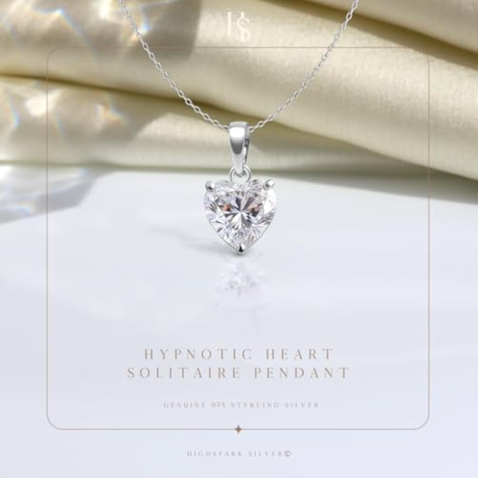 Women's 925 Sterling Silver Solitaire Heart Pendant Necklace