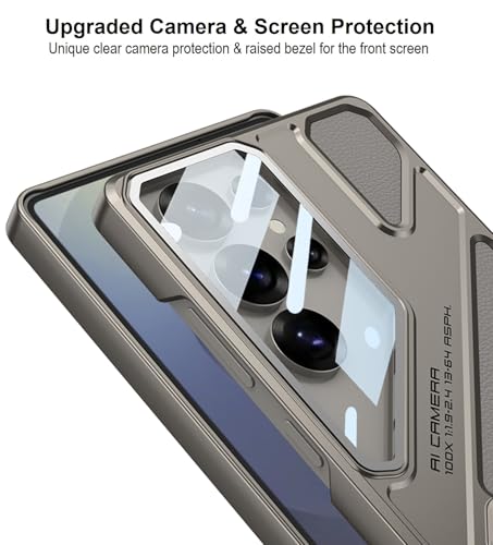Image of Midkart Leather Case Compatible with Samsung Galaxy S25 Ultra Hidden Kickstand Cover Hard PC with Camera Protection, Beige