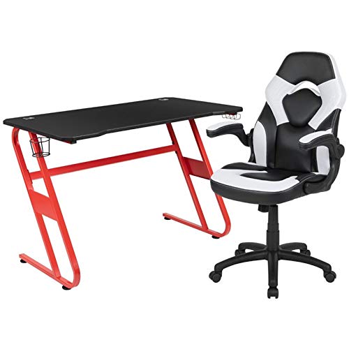BOWERY HILL2 Piece Z-Frame Gaming Desk Set in Red and White