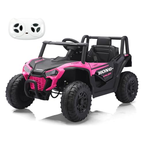 TCARAIWEN 12V Electric UTV Car with Remote Control, Ride on Vehicles with Spring Suspension, LED Headlights, Ride on 4 Wheels, Music, Horn for Toddlers Kids, Pink