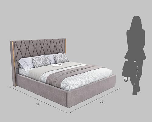 Image of Acacia Modern King Size Upholstered Bed with Box Storage for Bedroom | Wooden Double Bed with Storage | Platform Cot Bed with Upholstery Premium Fabric | 6.5 x 6 Ft | Sheesham Solid Wood | Brown Dust