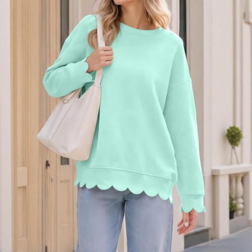 Crew Neck Sweatshirts Women Cotton Scalloped Long Sleeve Oversized Hoodie - image 3