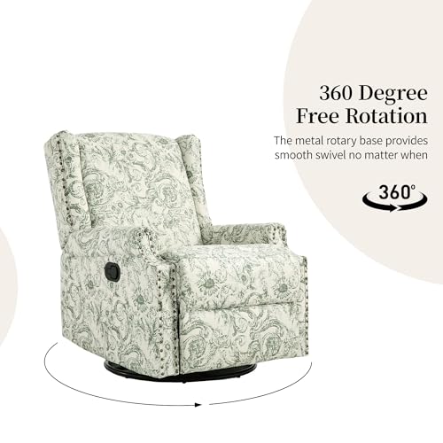 Image of Swivel Rocker Recliner Chairs Set of 2, 360 Swivel Wingback Recliner Chairs for Adults, Upholstered Glider Rocking Chair with High Back, Deep Seat for Living Romm Bedroom, Rococo Green