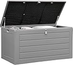 Olsen & Smith 680L XL Outdoor Garden Storage Box, Weatherproof Wood Effect Outdoor Storage Box, Lockable Large Storage Box with Lid, Padlock, Seat, Storage Boxes with Lids, Anthracite, 146 x 71 x 75cm