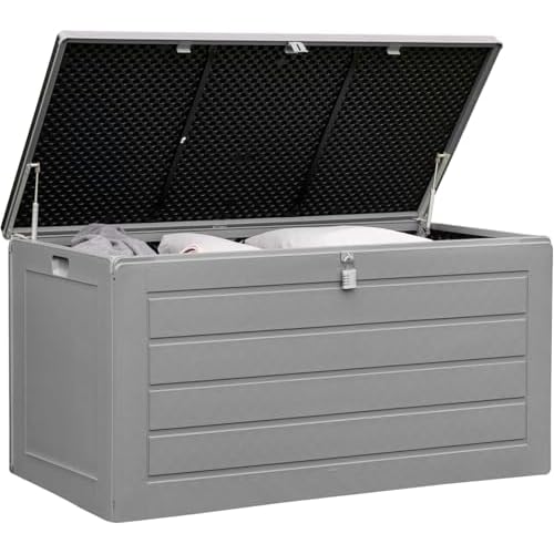 Olsen & Smith 680L Large Garden Storage Box - Weather Resistant Heavy Duty Garden Box with Padlock & Wood Effect - Huge Capacity Outdoor Storage Chest for Tools, Cushions, Toys & More (Anthracite)