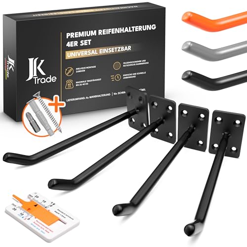 JK Trade® Lot de 4 supports muraux pour pneus de voiture avec vis et chevilles, protège-jantes, crochets muraux à visser pour pneus de voiture, équipements...