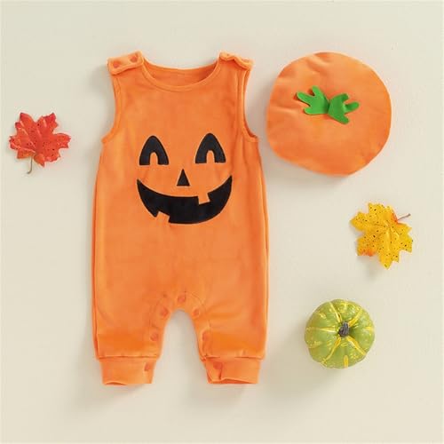 My First Thanksgiving New Children's Clothing Boys and Girls Baby Pumpkin Shape Sleeveless Long Ha Dress with Hat2