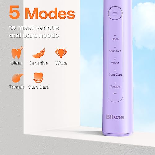 Image of Bitvae R2 Rotating Electric Toothbrush for Adults with 8 Brush Heads, 5 Modes Rechargeable Power Toothbrush with Pressure Sensor, Purple