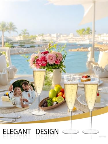 WDF 36PCS Clear Champagne Flutes Plastic - 6 OZ Clear Disposable Champagne Flutes Party Supplies for Wedding/Birthday/Parties