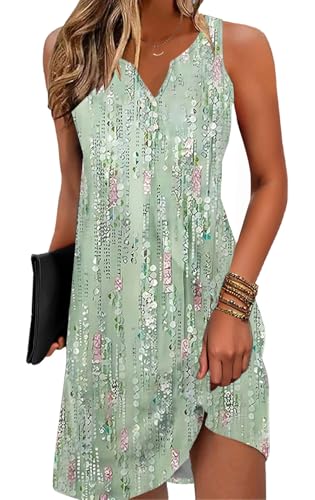 Image of ETCYY Womens Sundresses for Beach Dress Vacation 2026 Boho Floral Printed Casual Button V Neck Sleeveless Summer Dresses