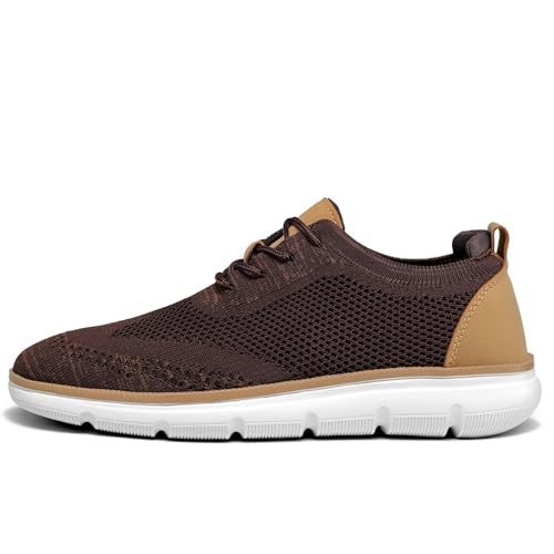 Image of KEEZMZ Mens Fashion Sneakers Casual Dress Oxfords Business Shoes Walking Tennis Mesh Work Lightweight Breathable Soft Sole Brown, 6.5