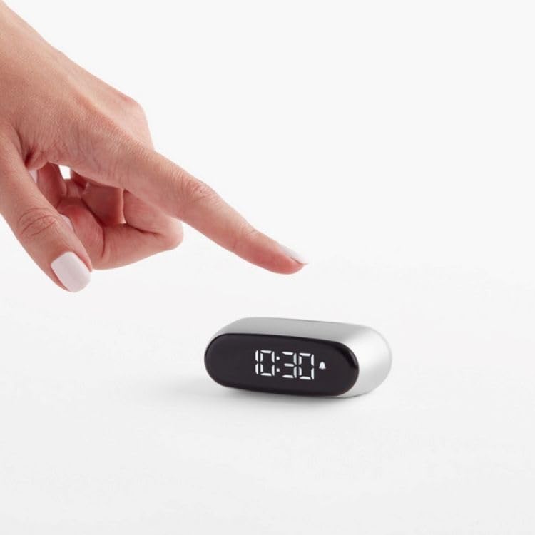 Lexon MINUT Kompakter Mini-Wecker mit VA-LCD-Display, Pure Black, Touch-Steuerung, Snooze-Funktion und Hintergrundbeleuchtung, wiederaufladbarer Akku, Aluminium