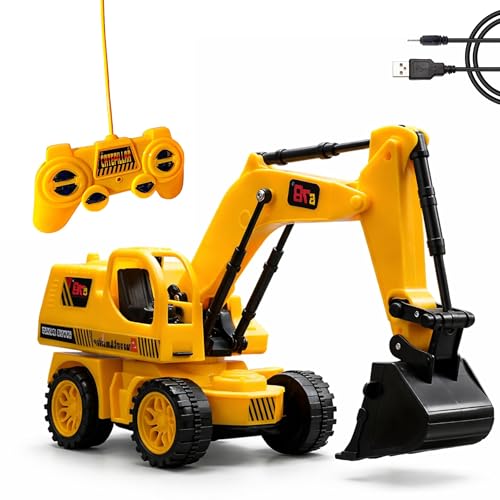 SMART BOY Remote-Controlled JCB Dancing Digger, Rechargeable Excavator Car Toy with LED Lights, Movable Shovel, Anti Skid Rubber Tires, Age 4+, Indoor/Outdoor Play, Gift for Kids (8037 - Yellow)