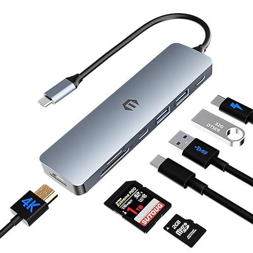 TOTU USB C Hub, USB C Docking Station 7 in 1 USB Hub Multiport Adapter HDMI, 100W PD, 2 USB 3.0, USB C 3.0, SD/TF Dock for USB C Laptops and Other Type C Devices