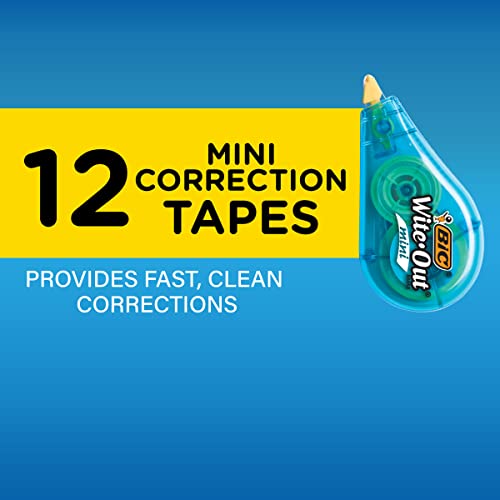 Bic Wite-Out Brand Mini Correction Tape (Wotm11-Whi), 16.4 Feet, White Correction Tape, Compact Tape Office Or School Supplies 12-Count Pack #TOP1