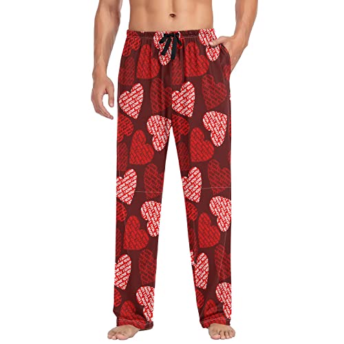 Valentines Day I Love You Pajama Pants Red Heart Men's Pajama Bottoms Lounge Sleepwear PJs Casual Sleep Pants L4