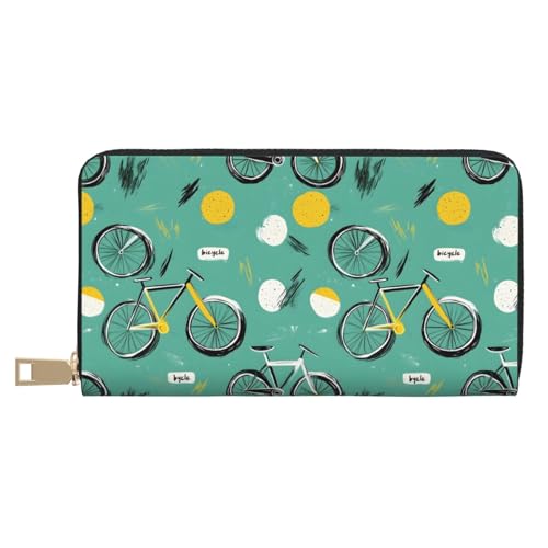 Leather Thin Slim Wallets for Women Men - Fashion Modern Bicycle Print Card Wallet Holder with Zipper