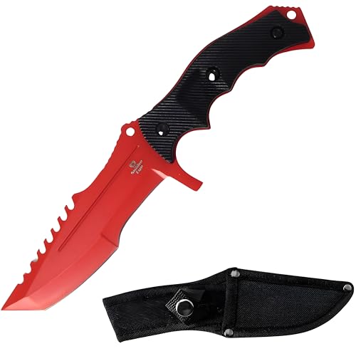Snake Eye Tactical 8.5-inches Hunting Camping Hiking Fixed Blade Knife With Nylon Sheath (Red) - Snake Eye Tactical