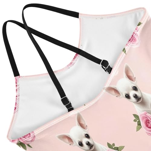 Cute Puppies Roses Kids Swimwear Girls, Summer Beach Swimwear, 3-104