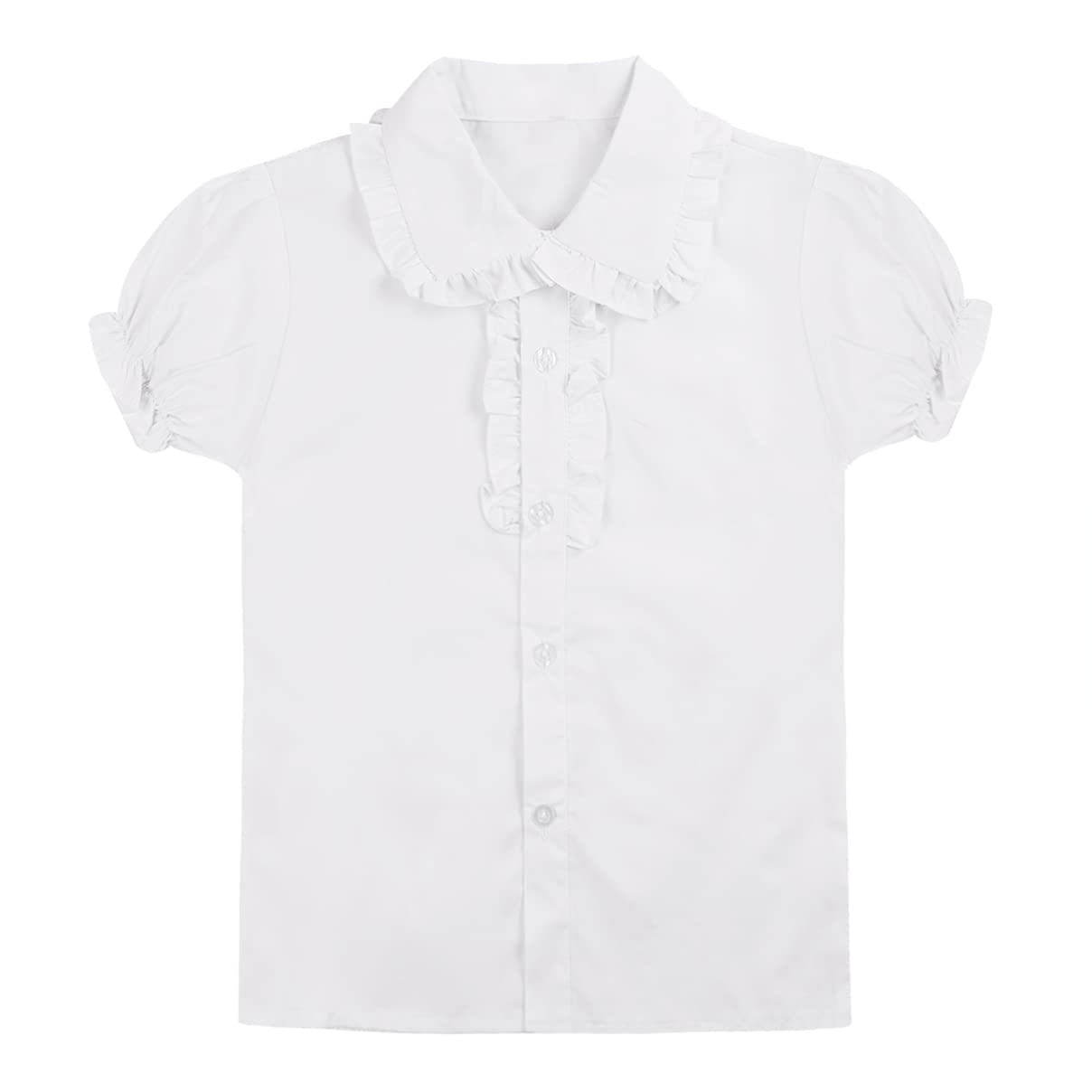 dPois Blusa Blanca Niña Top de Uniforme Escolar Camisa Mangas Cortas Algodón Básico Clásico Ropa Casual School Uniform Blouse